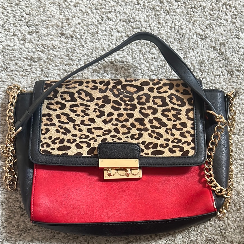 JustFab Red and Leopard Print Bag